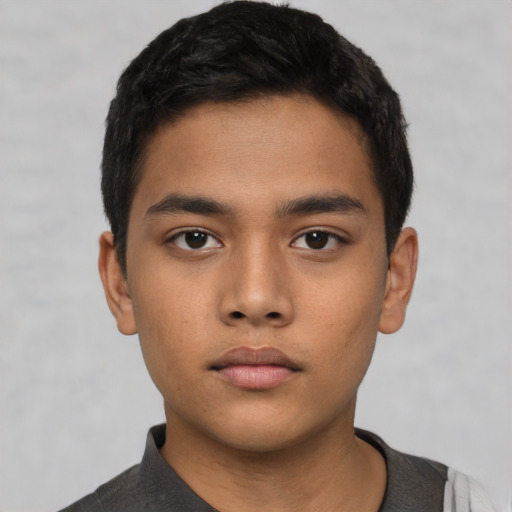 Neutral asian young-adult male with short  black hair and brown eyes