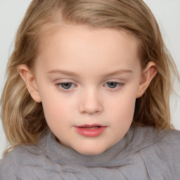 Neutral white child female with medium  brown hair and grey eyes