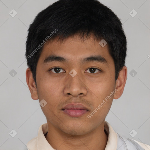 Neutral asian young-adult male with short  black hair and brown eyes