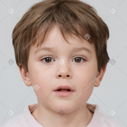 Neutral white child male with short  brown hair and brown eyes