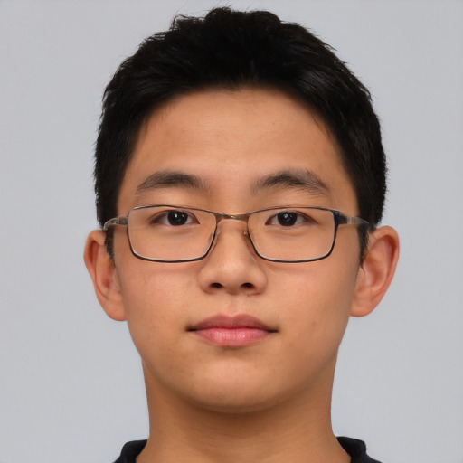 Neutral asian young-adult male with short  brown hair and brown eyes