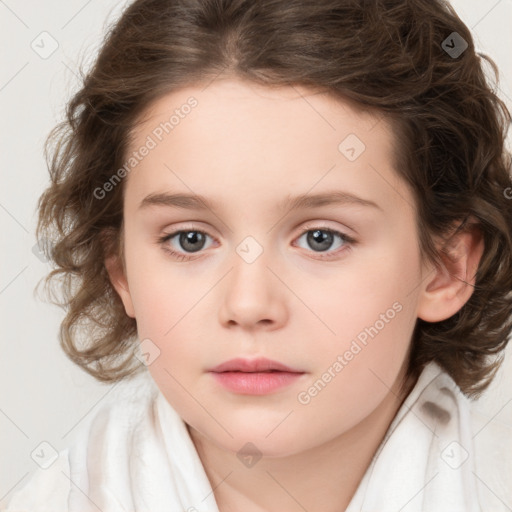 Neutral white child female with medium  brown hair and brown eyes