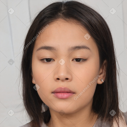 Neutral asian young-adult female with medium  brown hair and brown eyes