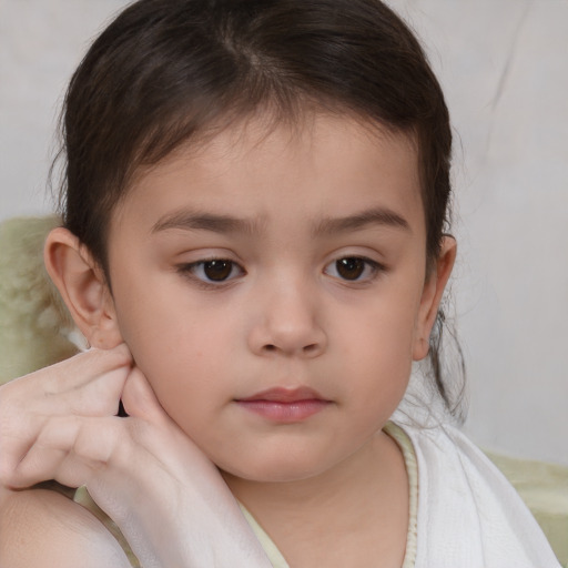 Neutral white child female with medium  brown hair and brown eyes