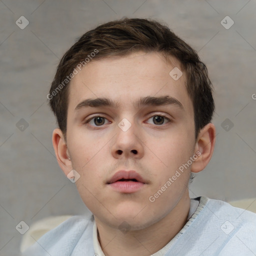 Neutral white child male with short  brown hair and brown eyes