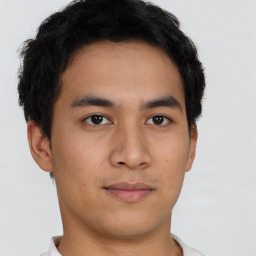 Neutral asian young-adult male with short  brown hair and brown eyes