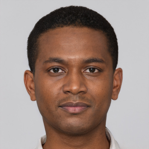 Neutral black young-adult male with short  brown hair and brown eyes