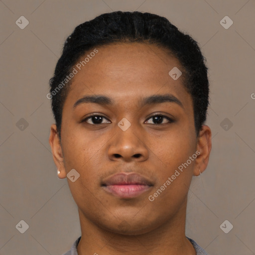 Neutral black young-adult male with short  brown hair and brown eyes