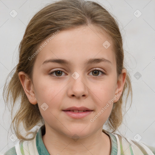 Neutral white child female with medium  brown hair and grey eyes