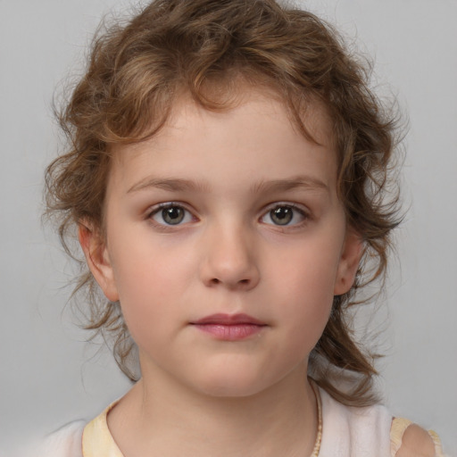 Neutral white child female with medium  brown hair and brown eyes