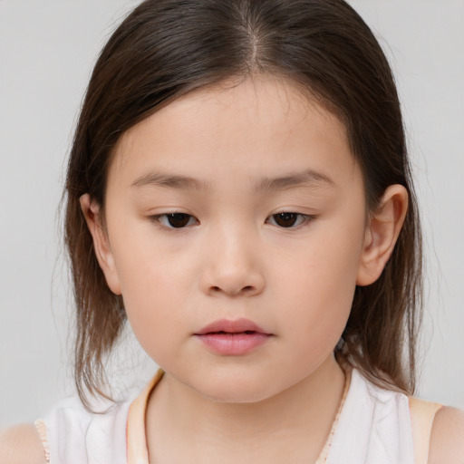 Neutral white child female with medium  brown hair and brown eyes