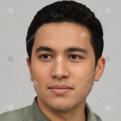 Neutral asian young-adult male with short  black hair and brown eyes