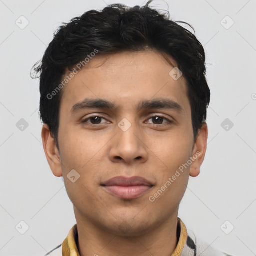 Neutral asian young-adult male with short  brown hair and brown eyes