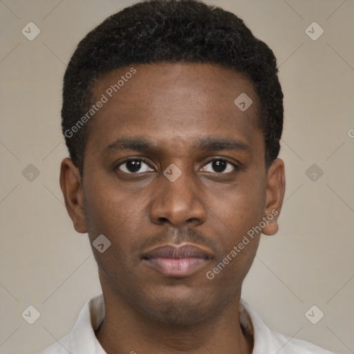 Neutral black young-adult male with short  brown hair and brown eyes