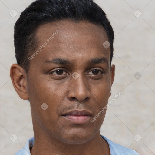 Neutral black young-adult male with short  brown hair and brown eyes