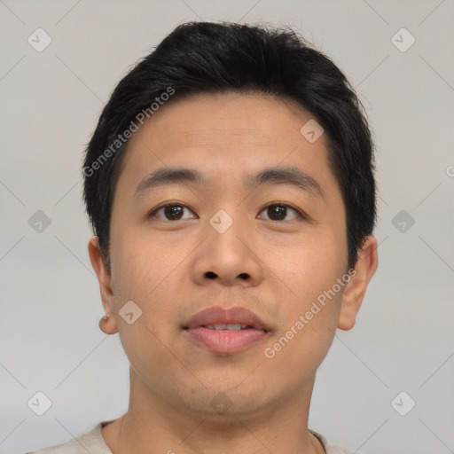 Neutral asian young-adult male with short  black hair and brown eyes