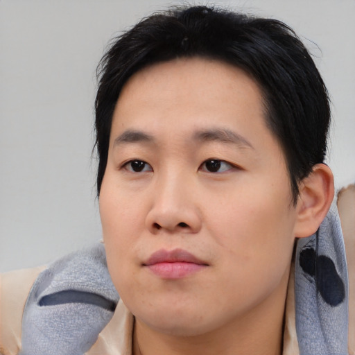 Neutral asian young-adult male with medium  black hair and brown eyes
