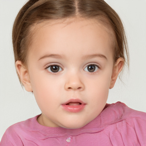 Neutral white child female with short  brown hair and brown eyes