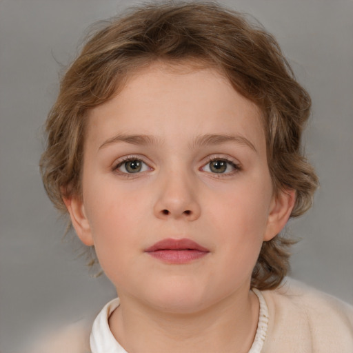 Neutral white child female with medium  brown hair and brown eyes