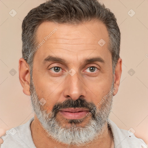 Neutral white adult male with short  brown hair and brown eyes