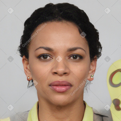 Neutral black young-adult female with short  black hair and brown eyes