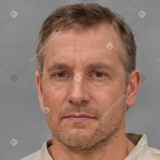 Neutral white adult male with short  brown hair and brown eyes