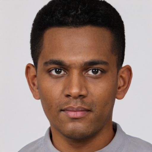 Neutral black young-adult male with short  brown hair and brown eyes