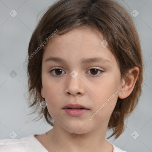 Neutral white child female with medium  brown hair and brown eyes