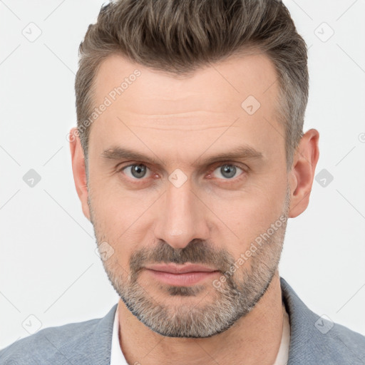 Neutral white adult male with short  brown hair and brown eyes