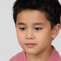 Neutral asian child male with short  brown hair and brown eyes