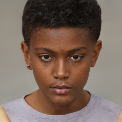 Neutral black young-adult male with short  brown hair and brown eyes