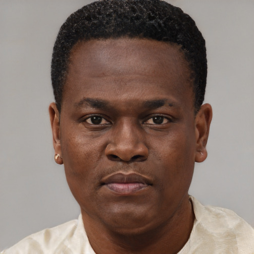 Neutral black young-adult male with short  brown hair and brown eyes