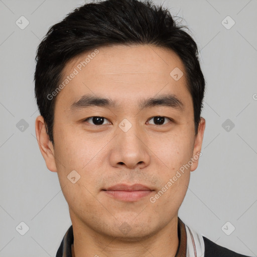 Neutral asian young-adult male with short  black hair and brown eyes