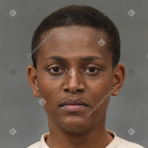 Neutral black young-adult male with short  brown hair and brown eyes