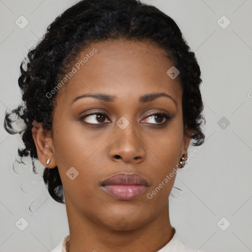 Neutral black young-adult female with short  brown hair and brown eyes