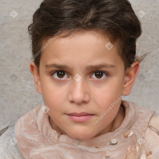 Neutral white child female with short  brown hair and brown eyes