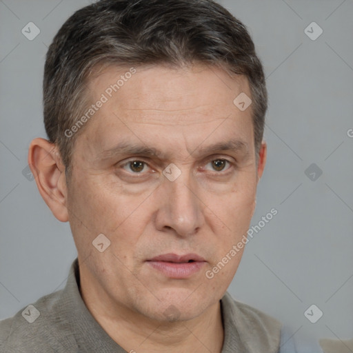 Neutral white adult male with short  brown hair and brown eyes