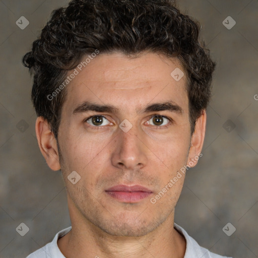 Neutral white adult male with short  brown hair and brown eyes