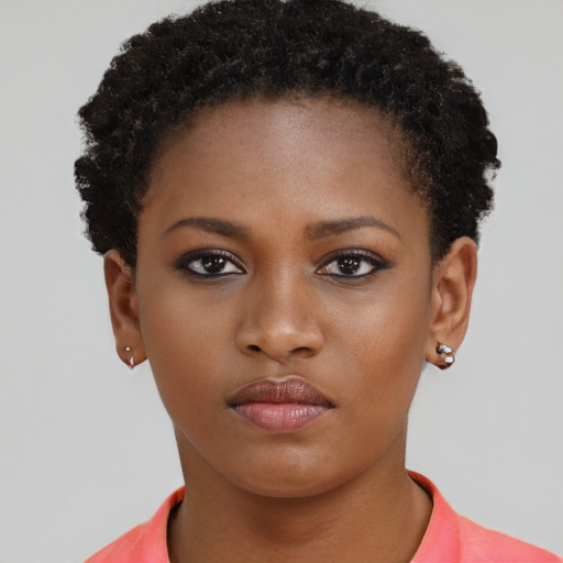 Neutral black young-adult female with short  brown hair and brown eyes
