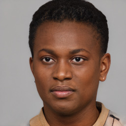 Neutral black young-adult male with short  brown hair and brown eyes