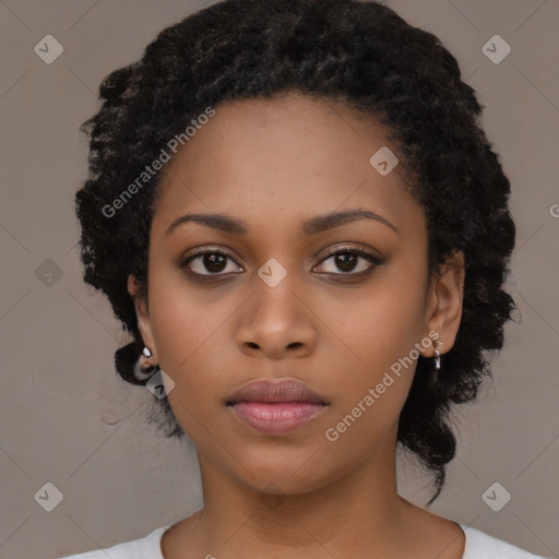 Neutral black young-adult female with medium  black hair and brown eyes