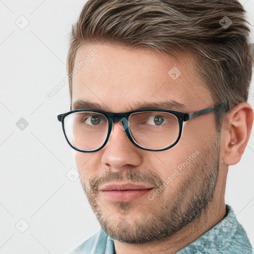 Neutral white adult male with short  brown hair and brown eyes