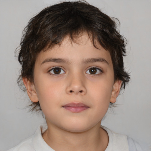 Neutral white child male with medium  brown hair and brown eyes