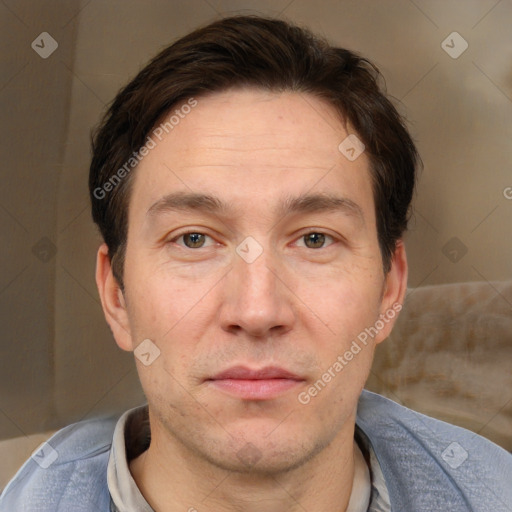 Neutral white adult male with short  brown hair and brown eyes