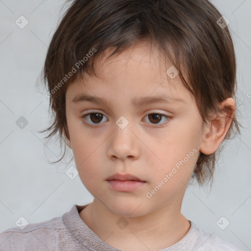 Neutral white child female with short  brown hair and brown eyes