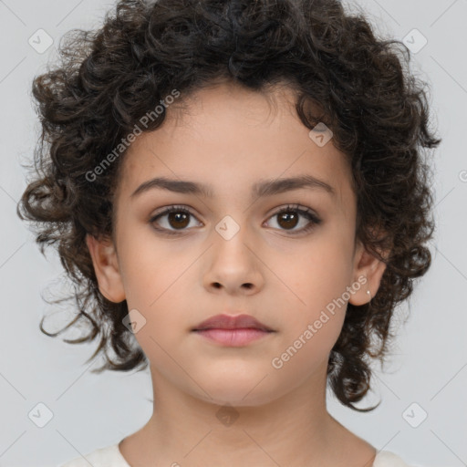 Neutral white child female with medium  brown hair and brown eyes