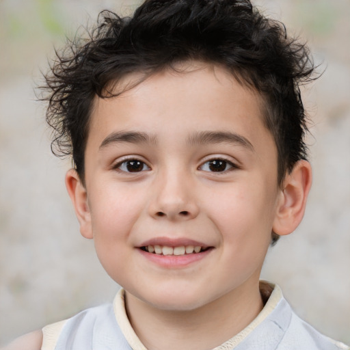 Joyful white child male with short  brown hair and brown eyes