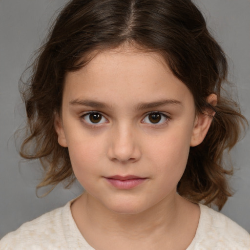 Neutral white child female with medium  brown hair and brown eyes