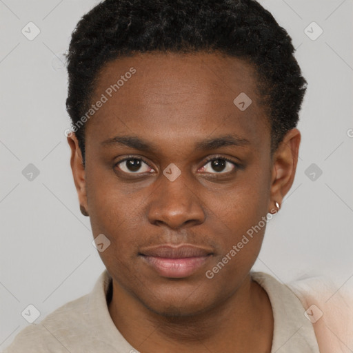 Neutral black young-adult male with short  brown hair and brown eyes