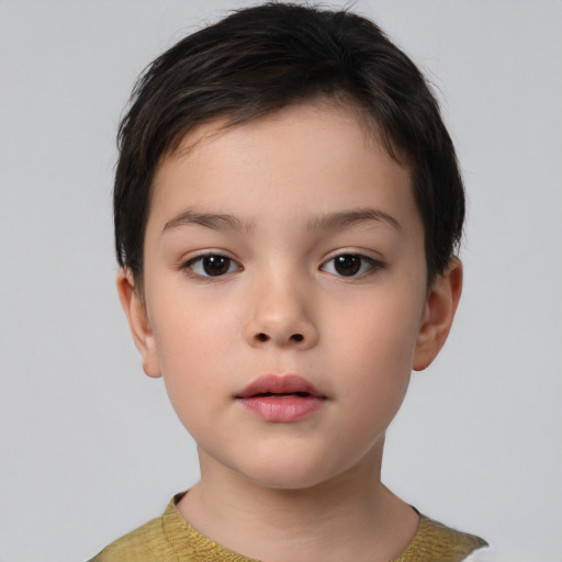 Neutral white child female with short  brown hair and brown eyes